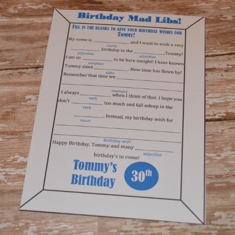 Mad Libs for Birthday Party