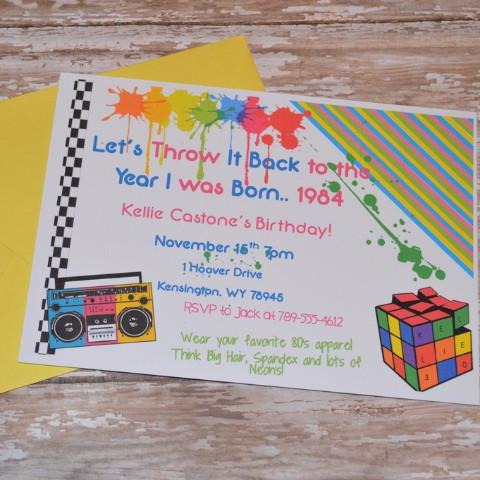 80's Theme Paint Splatter Birthday Invite